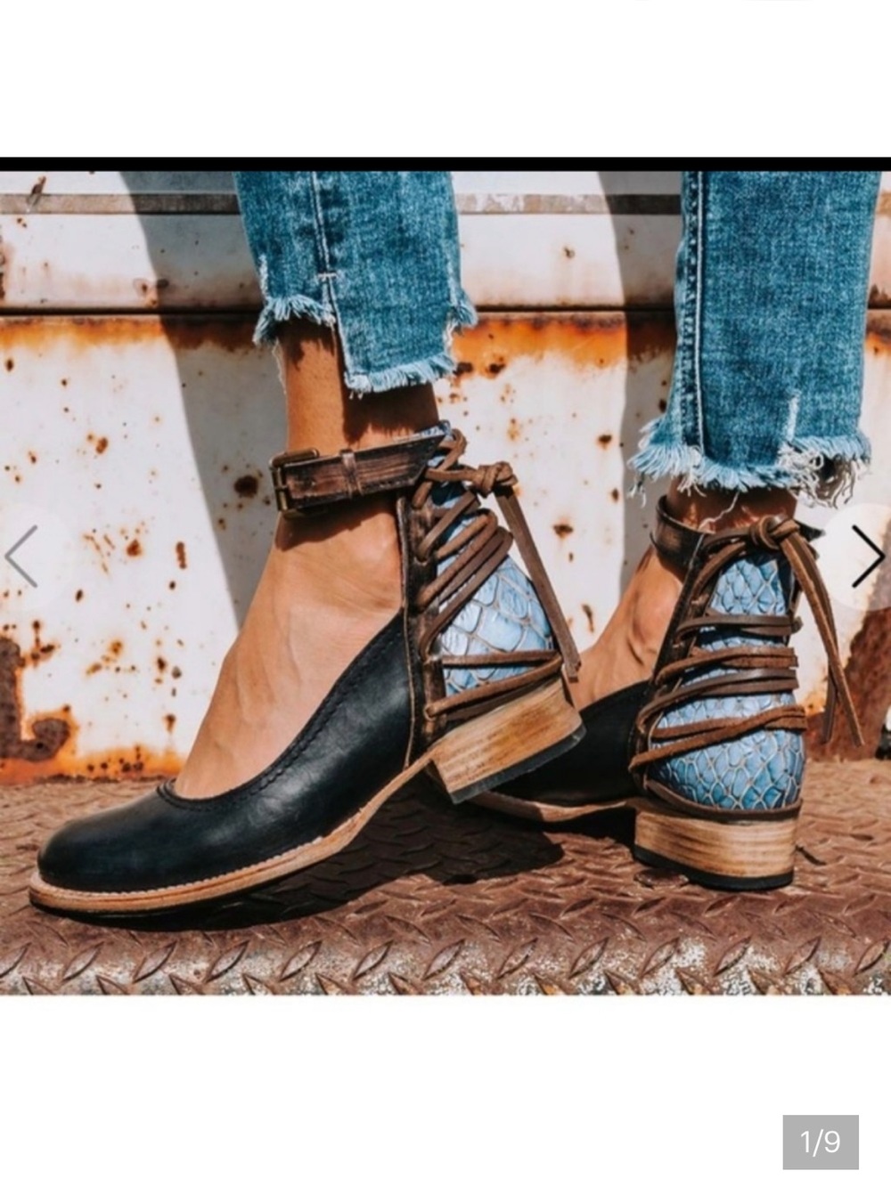 Freebird by Steven Lace-Up Heeled Booties in Black & Light Blue